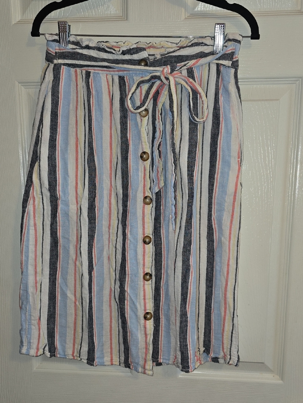 a.n.a Pastel Multi-Stripe Button-Front Midi Skirt with Tie